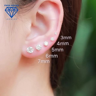 Khuyên tai bạc nữ nam PHJ, nụ đá lấp lánh cao cấp 2ly 3 ly 4ly 5ly 6ly 7ly 8ly
