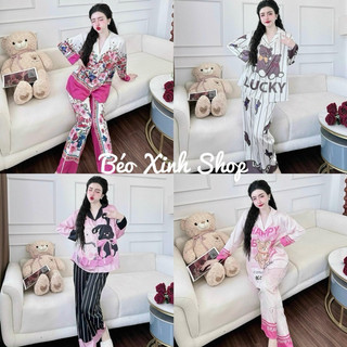Đồ bộ thiết kế pijama bigsize in 5d tay dài quần dài vải latin cao cấp 50-100kg nữ women quần ngủ