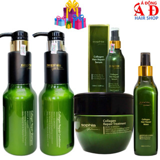 Dầu gội xả, hấp ủ, tinh dầu, xịt dưỡng tóc Sophia Collagen Repair phục hồi mềm mượt -Xanh