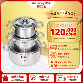 Bộ 3 Nồi Inox TT-5800, Inox Cao Cấp, Đáy Từ Dày 5,5 Zem ( cực dày )
