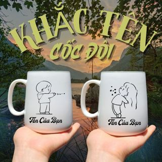 [KHẮC TÊN] Cốc Sứ In Hình Cặp Đôi Dễ Thương, ly sứ KHẮC TÊN CÓ NẮP và THÌA,dung tích 400ml, HỘP QUÀ TẶNG