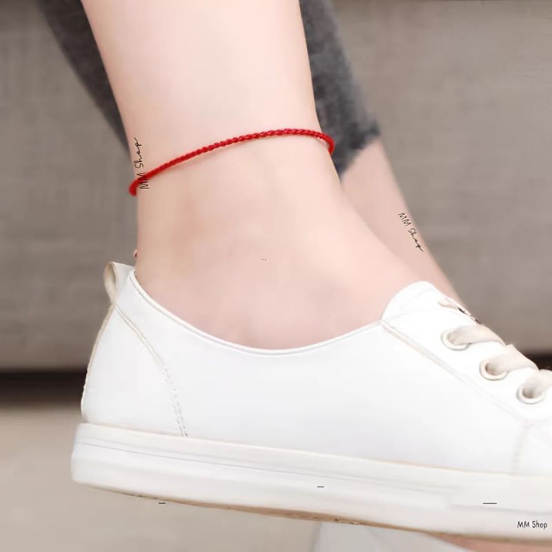 Lắc chân, vòng đeo chân dây chỉ đỏ và đen thiết kế đơn giản cho nam và nữ
