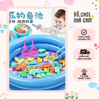 Bộ đồ chơi bể phao nước câu cá 40 chi tiết gồm bể phao, vợt, cần câu, bơm và các món kèm theo cho bé thỏa sức vui đùa
