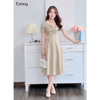 Set Dress công sở kẻ caro phối nơ hoa cao cấp Emvy Fashion k147