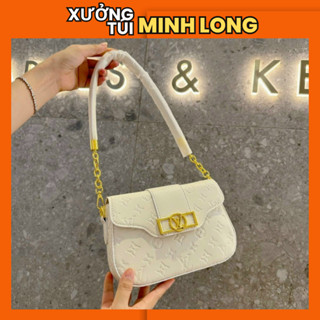 Túi đeo chéo nữ kẹp nách quai tròn phối xích nắp V thời trang mẫu mới DC060
