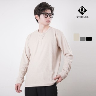Áo thun dài tay cổ tàu Qthouse,áo phông tay dài trơn form oversize