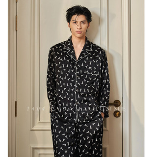 1404 bộ ngủ nam lụa satin pyjama dáng dài họa tiết tháp eiffel / n0001