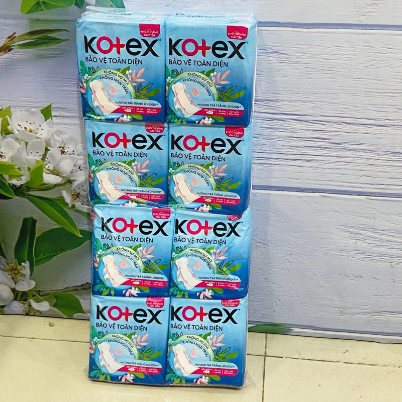 Combo 8 gói Băng vệ sinh Kotex Khô Thoáng Mặt Lưới Lụa Hóa Maxi dày có cánh gói 8 miếng x 23cm
