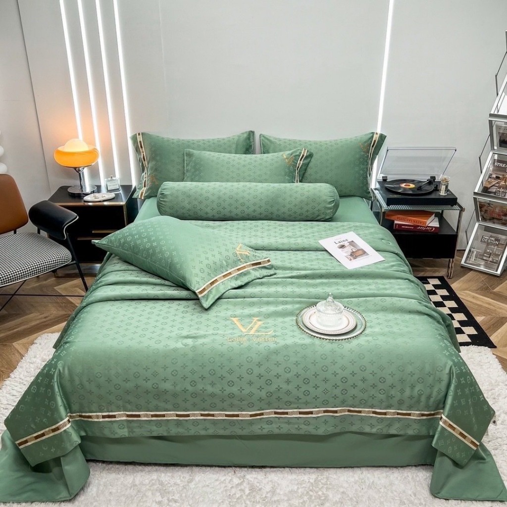 Bộ chăn ga phi lụa vân chìm set 5 món