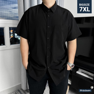 Áo Sơ mi BIGSIZE (80-150kg) tay ngắn đen có túi trước ngực, thanh lịch, sang trọng, chuẩn phom Bigsize - GASIMAN