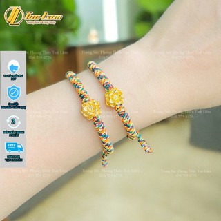 Vòng tay chỉ ngũ sắc tây tạng may mắn bện handmade charm hoa sen mạ màu vàng bình an - DIY TUỆ LÂM