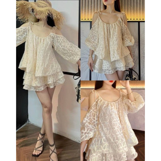 ARINA SET | Set áo bbd 2s nude ren + chân váy tầng
