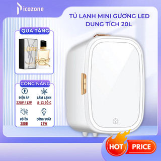 Tủ lạnh mini gương led 20l picozone, bảo quản mỹ phẩm, trữ sữa, đựng đồ ăn, dùng nguồn 220v - 12v