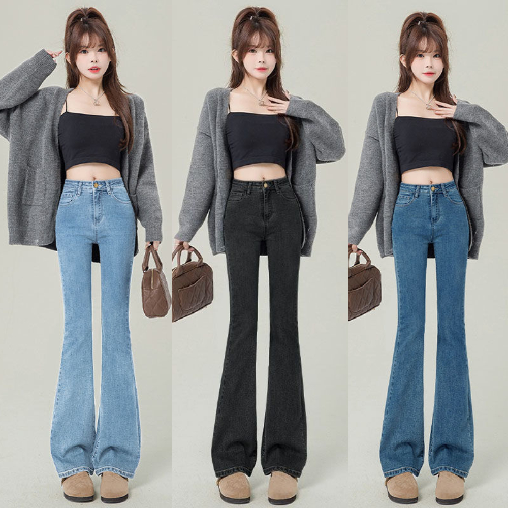 Quần Jeans Ống Loe Nữ MIAA Cạp Cao Ôm Eo Nhiều Màu, Quần Bò Loe Trơn Nữ Lưng Cao Chất Jean Dày dặn cực tôn dáng đủ size