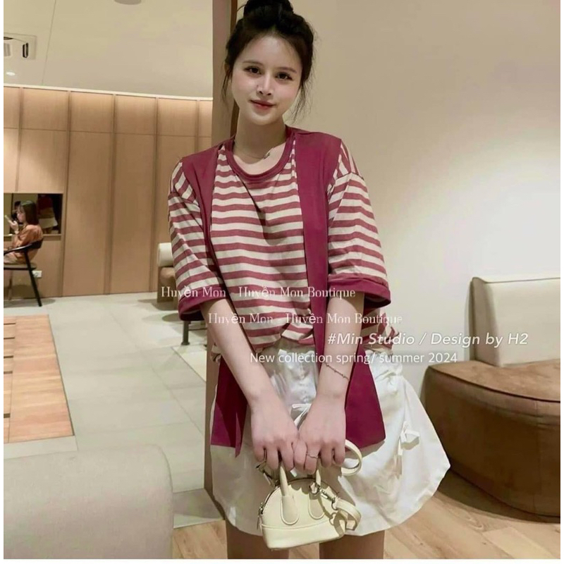 SET THÔ ÁO KẺ ĐỎ -CV TRẮNG (kèm khăn)