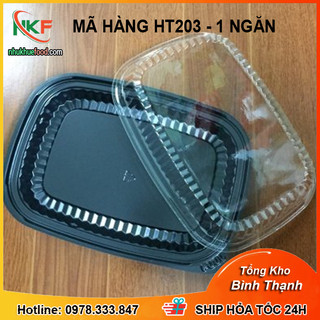 Combo 100 cái hộp nhựa dáy đen ht203 - 1 ngăn size lớn kèm nắp đậy, hộp đựng thức ăn chín,hộp cơm dùng 1 lần nkf