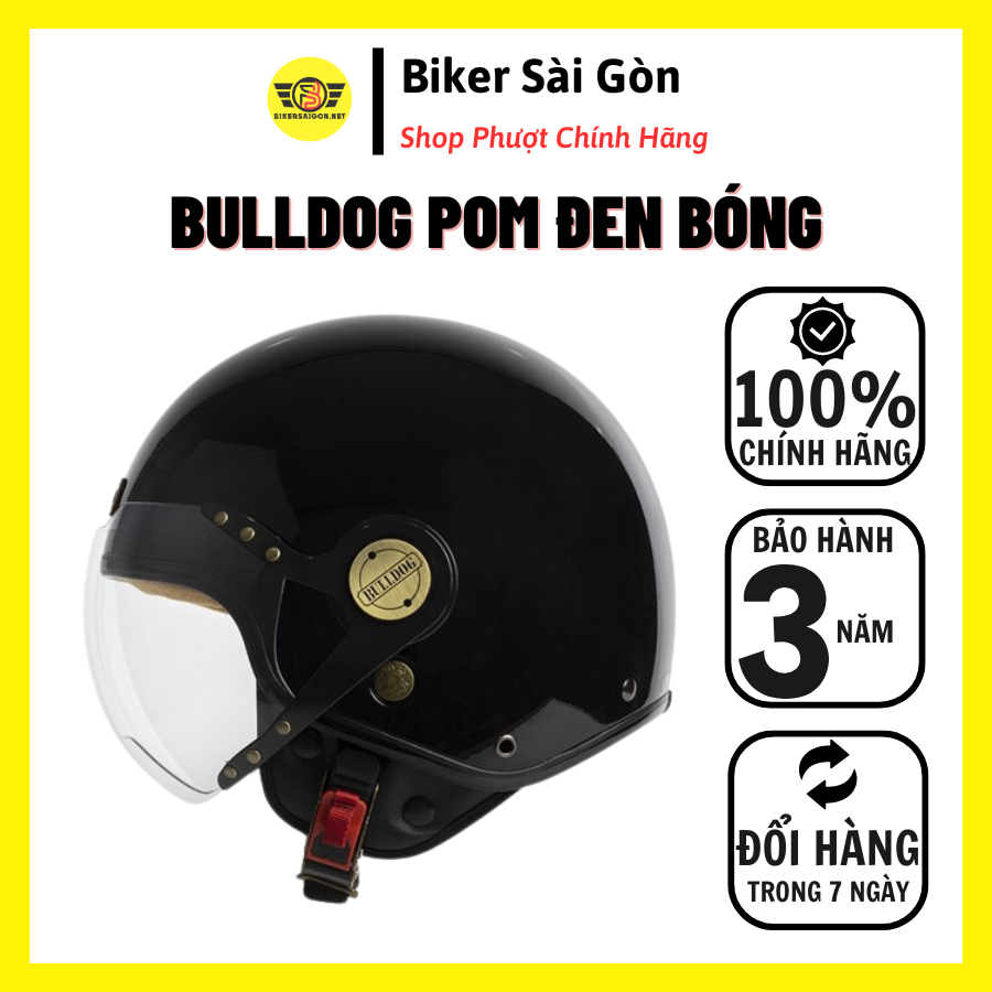 MŨ BẢO HIỂM 3/4 BULLDOG POM ĐEN [BULLDOG CHÍNH HÃNG - BH 3 NĂM] - BikerSaiGon