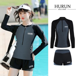 Đồ bơi nữ 2 mảnh hurun quần đùi và áo dài tay phù hợp đi biển, hồ bơi bikini-09