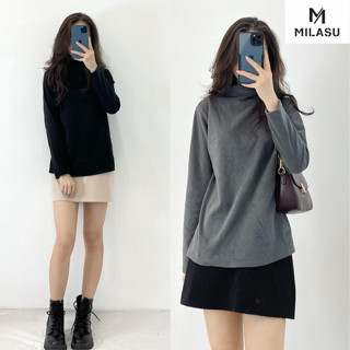  Áo nỉ giữ nhiệt cổ 3 phân dày dặn áo thun dài tay nữ lót lông 171 