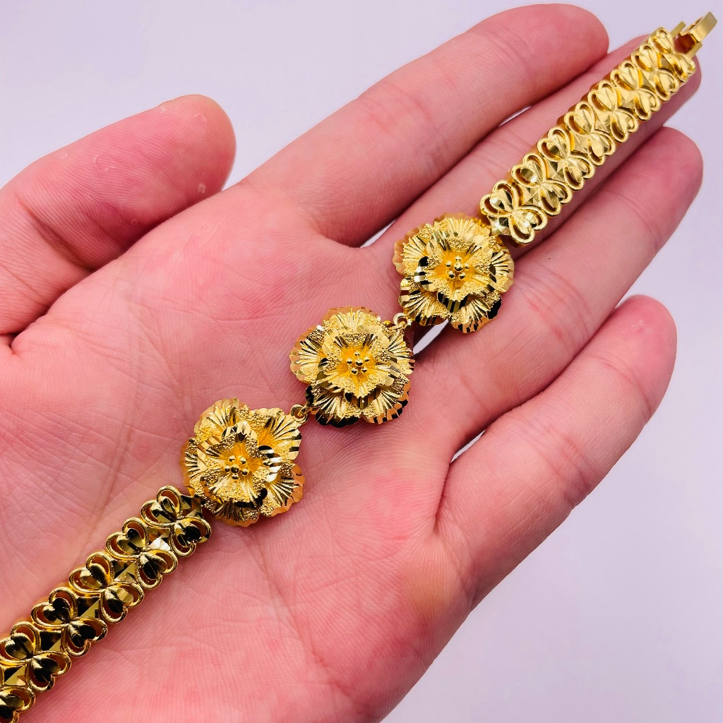 Lắc tay cô dâu màu vàng 24 kiểu dáng hoa mai, Trang sức ngày cưới dành cho cô dâu thiết kế hình hoa 