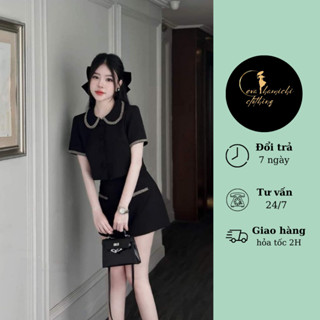 Set áo croptop 4 khuy phối chân váy ngắn sang trọng KANETEE