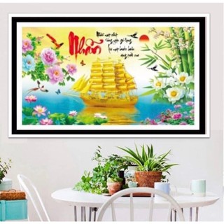 Tranh đính đá chữ Nhẫn Thuyền Buồm LV472 - tranh chưa đính đá