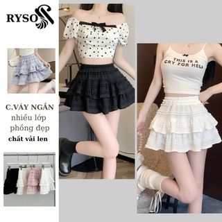 Chân Váy 2 Tầng Xòe Chất Len Dáng Ngắn Bồng Lưng Cạp Cao , Váy Chữ A Nhiều Lớp Dáng Phồng  RYSO FASHION