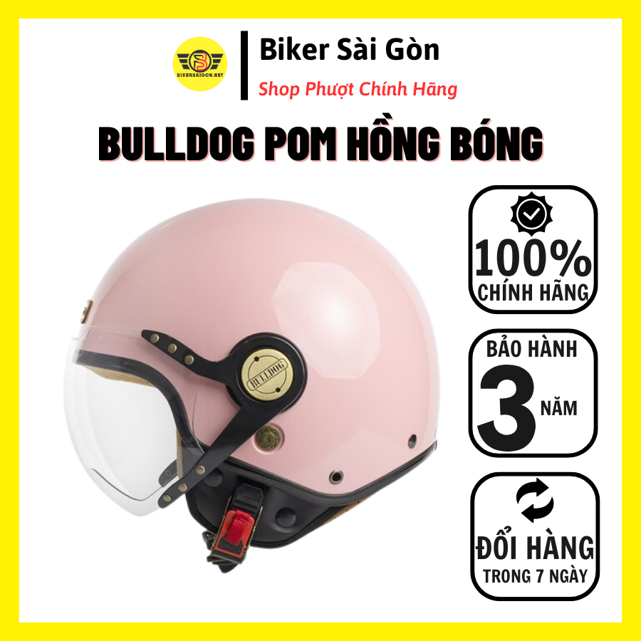 MŨ BẢO HIỂM 3/4 BULLDOG POM HỒNG BÓNG [BULLDOG CHÍNH HÃNG - BH 3 NĂM] - BikerSaiGon
