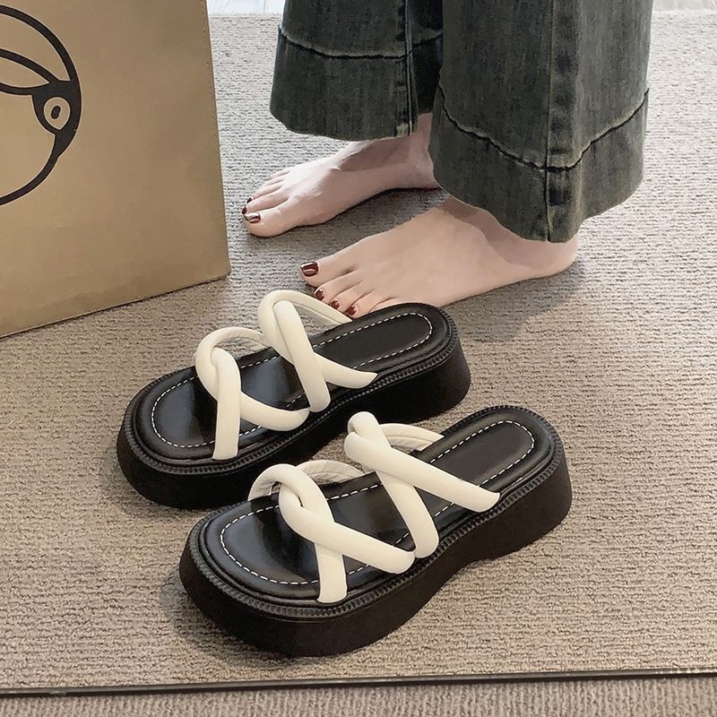  Dép bánh mì nữ quai xoắn chéo đế cao 4cm kiểu ulzzang unisex cực hot - Dép nữ DLN83 
