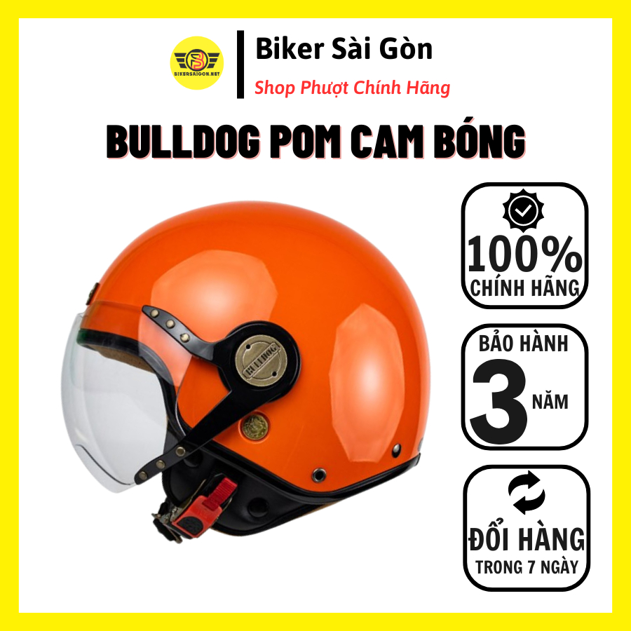 MŨ BẢO HIỂM 3/4 BULLDOG POM CAM BÓNG [BULLDOG CHÍNH HÃNG - BH 3 NĂM] - BikerSaiGon