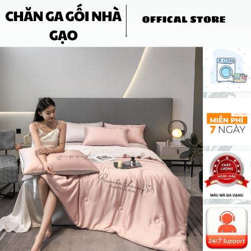 Bộ chăn ga gối Phi Lụa RuyiHome cao cấp, bộ ga giường lụa 4 món