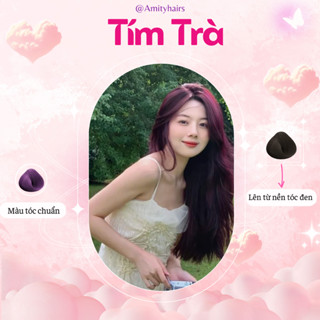 Thuốc nhuộm tóc màu TÍM TRÀ không tẩy Amityhairs, lên màu nhanh, tặng kèm dụng cụ nhuộm và oxy trợ dưỡng