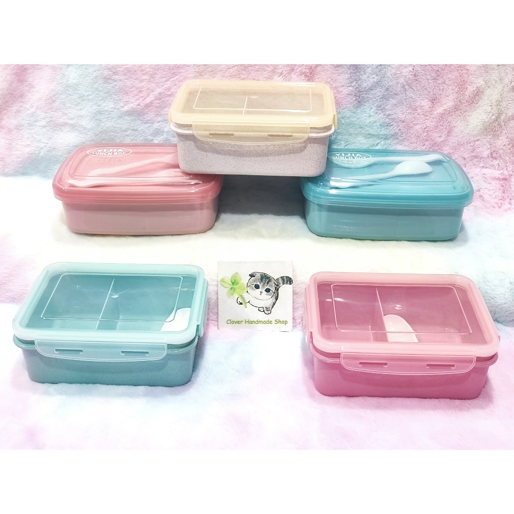 Hộp cơm lúa mạch 2 ngăn HC4 Lunch Box hộp thức ăn cute dễ thương pastel 800ml