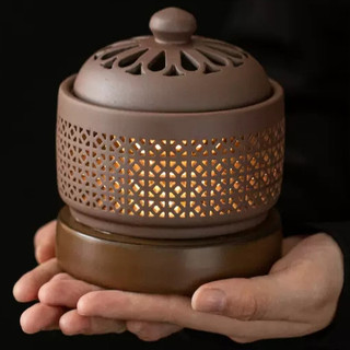 Lư xông trầm hương, tinh dầu bằng điện có chế độ hẹn giờ có đèn ngủ gốm trụ