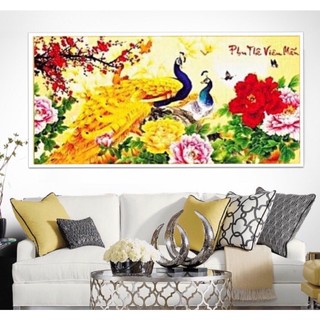 Tranh đính đá Đôi Công Vàng (Phu Thê Viên Mãn) DF064 (94x50cm), tranh chưa đính đá