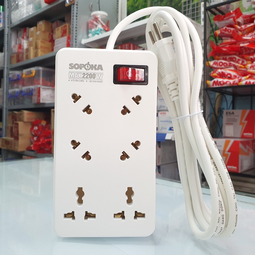 Ổ Cắm Điện 6 Lỗ Chéo 2200W SOPOKA 6A2 Có Công Tắc Lõi Chịu Nhiệt An Toàn & Bền Bỉ