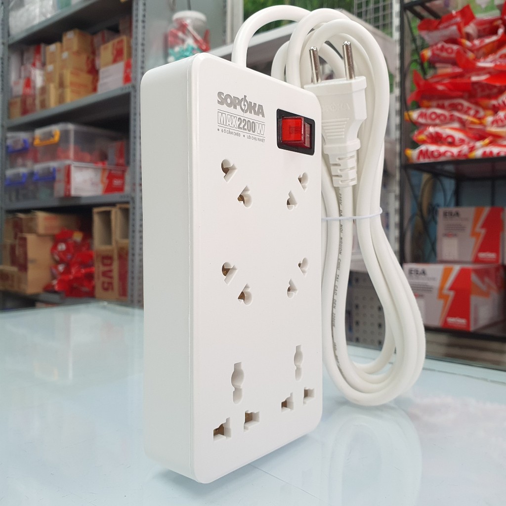 Ổ Cắm Điện 6 Lỗ Chéo SOPOKA 6A2 – Lõi Chịu Nhiệt, Công Suất 2200W