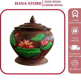 Giỏ ấm tích - Giỏ ủ trà vẽ hoa sen và chữ Lộc 1.5 Lít chất lượng