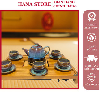 Bộ ấm chén men hỏa biến cao cấp Bát tràng, Bộ tách trà gốm sứ, ấm chén uống trà - ấm trà hỏa biến