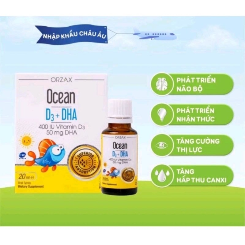Ocean D3 -DHA bổ sung Vitamin D3,giúp tăng cường hấp thu canxi, bổ sung DHA tốt cho não,tăng cường t