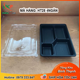 Link bán lẻ khay hộp nhựa đen 4 ngăn ht25 kèm nắp đậy. hộp cơm văn phòng, cơm mang đi, hộp cơm dùng 1 lần nkf