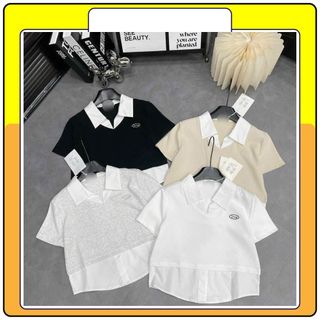 Áo thun croptop phối cổ sơ mi, áo babytee cổ polo - QUEENSHOP