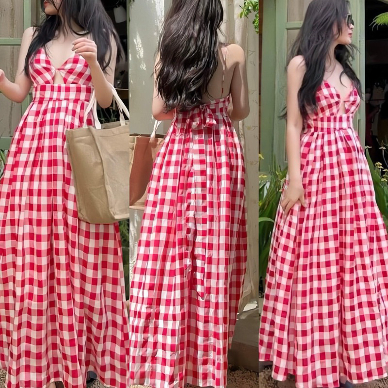 [Maxi] Đầm maxi caro khoét 2 dây - Nhà Lỳ Có Maxi