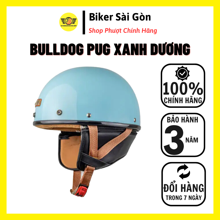 [BULLDOG CHÍNH HÃNG] Mũ bảo hiểm nửa đầu Bulldog Pug Xanh Dương - Bảo hành 3 năm - BikerSaiGon
