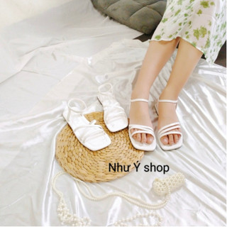 Giày sandal nữ màu trắng quai hậu phối dây quai chun bo gót trẻ trung sành điệu