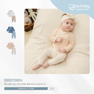 [CHÍNH HÃNG] Bộ quần áo dài tay cài chéo sơ sinh Bambus Iconic 2 Bu