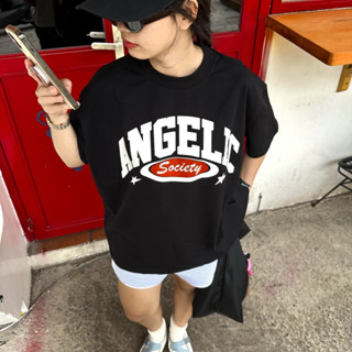 Áo thun form Boxy Angelic Society Màu Đen in Trắng Angel Land chính hãng - AGTB