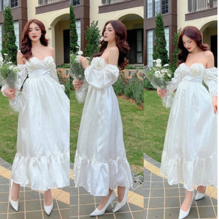 [Maxi] Đầm maxi đi biển phi trắng có mút dự tiệc -  Nhà Lỳ Có Maxi