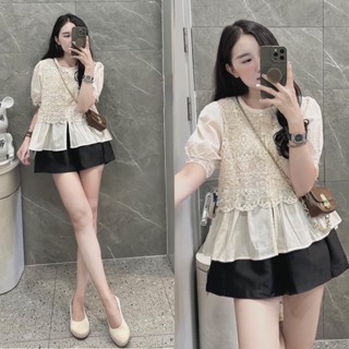 Set Áo Đũi Babydoll Trắng Phối Ren Ngực Mix Quần Tafa Đen Cạp Chun Thoải Mái (Ảnh Thật Trải Sàn) Lollaye SQN.132