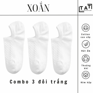 Combo 3 đôi tất cổ ngắn vớ lười nam Xoắn 50màu trắng trơn chất cotton thoáng khi chống hôi chân